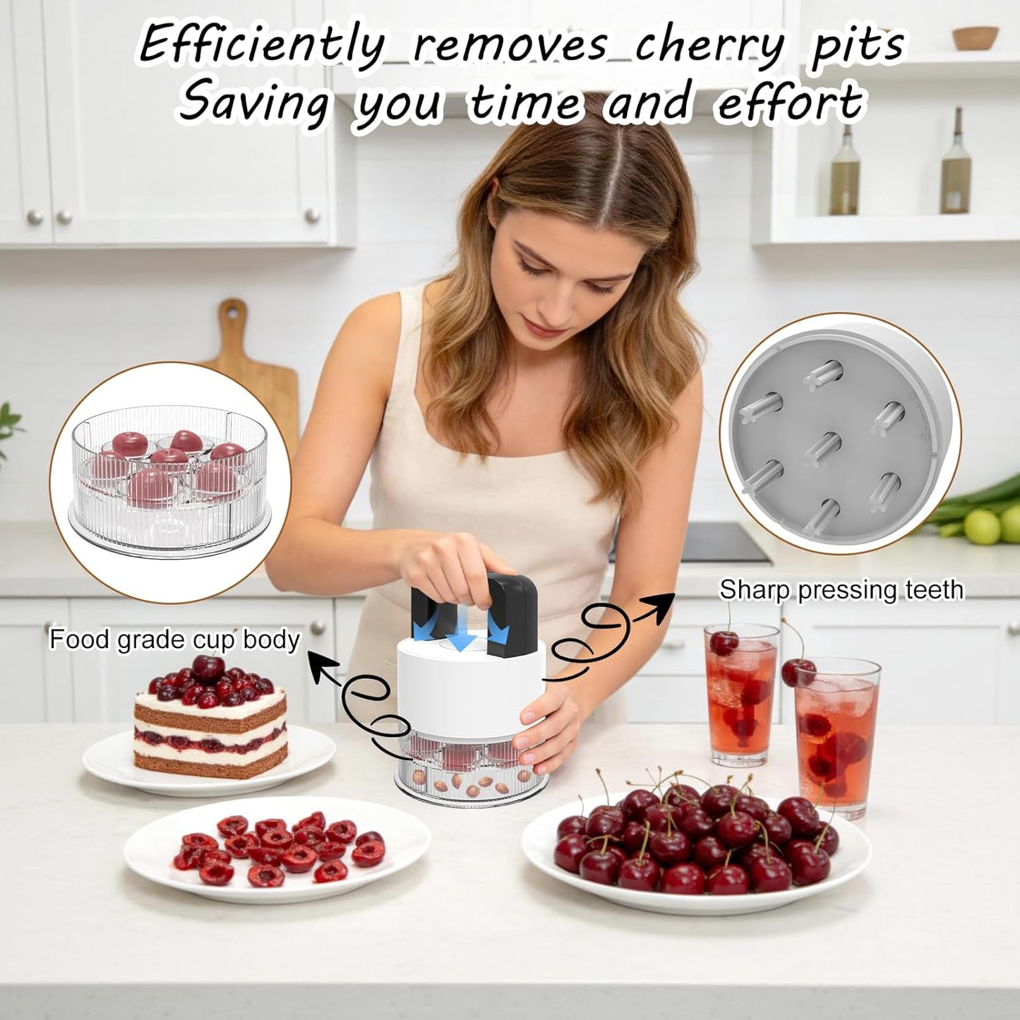 Cherry Pitter Multiple, Cherrys Pitter Corer Tool, Quick Portable Cherry Pitting Tool, Easy to Use for Making Cherry Jam - Pit 7 Cherries at Once, Saving Time & Effort-Dishwasher Safe