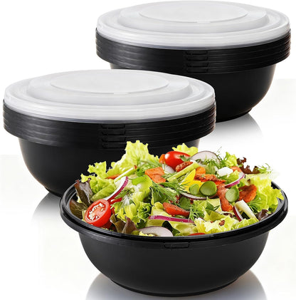 ZAVOOS 8 Pack Plastic Serving Bowls with Lids, 165 Oz Large Mixing Bowl with Non Slip Base, Round Food Storage Container for Christmas Party, Kitchen Prepping Baking Cooking, Microwave Freezer Safe