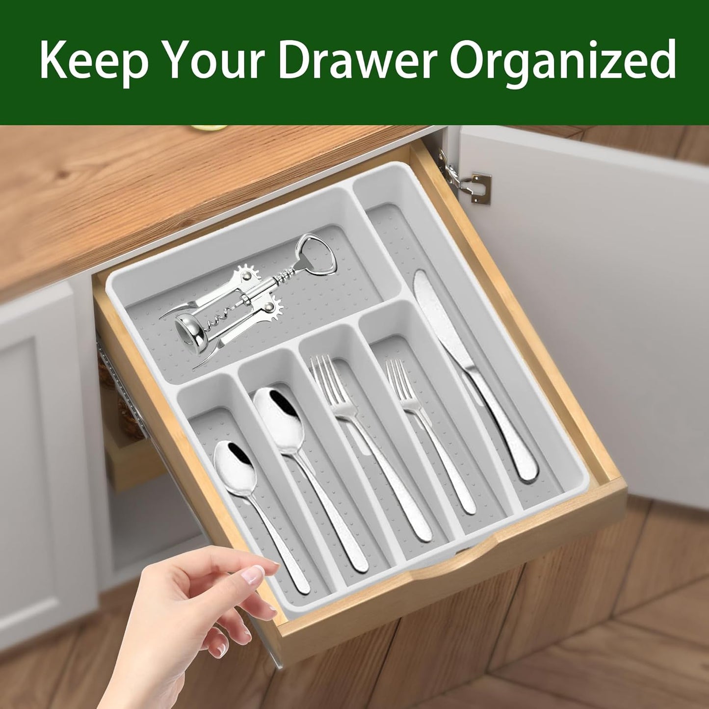 Loyareal Silverware Organizer Utenisl Organizer Holder Kitchen Drawer Organizer Plastic Silverware Tray for Drawer Flatware Organizer 5 Compartment White