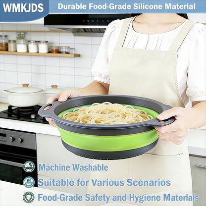 Collapsible Colanders Food Strainers, 3-Pack Foldable Kitchen Strainers with Over-Sink Water Draining Tray, Space Saving Kitchen Drainer for Vegetables, Fruit, Pasta and Rice (White-Gray)