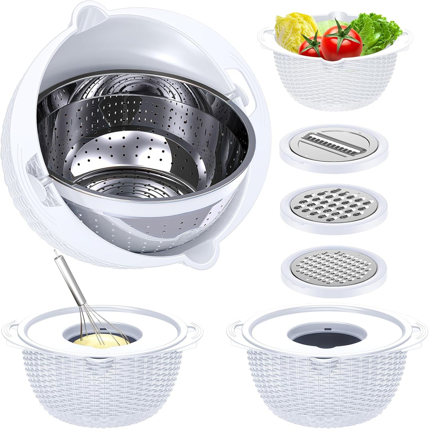 4-1 Colander with Bowl Set - Pasta Strainer - Colander for Kitchen - Strainers and Colanders Rice Strainer Fruit Cleaner Veggie Wash Sink Strainer Kitchen Essentials - Black