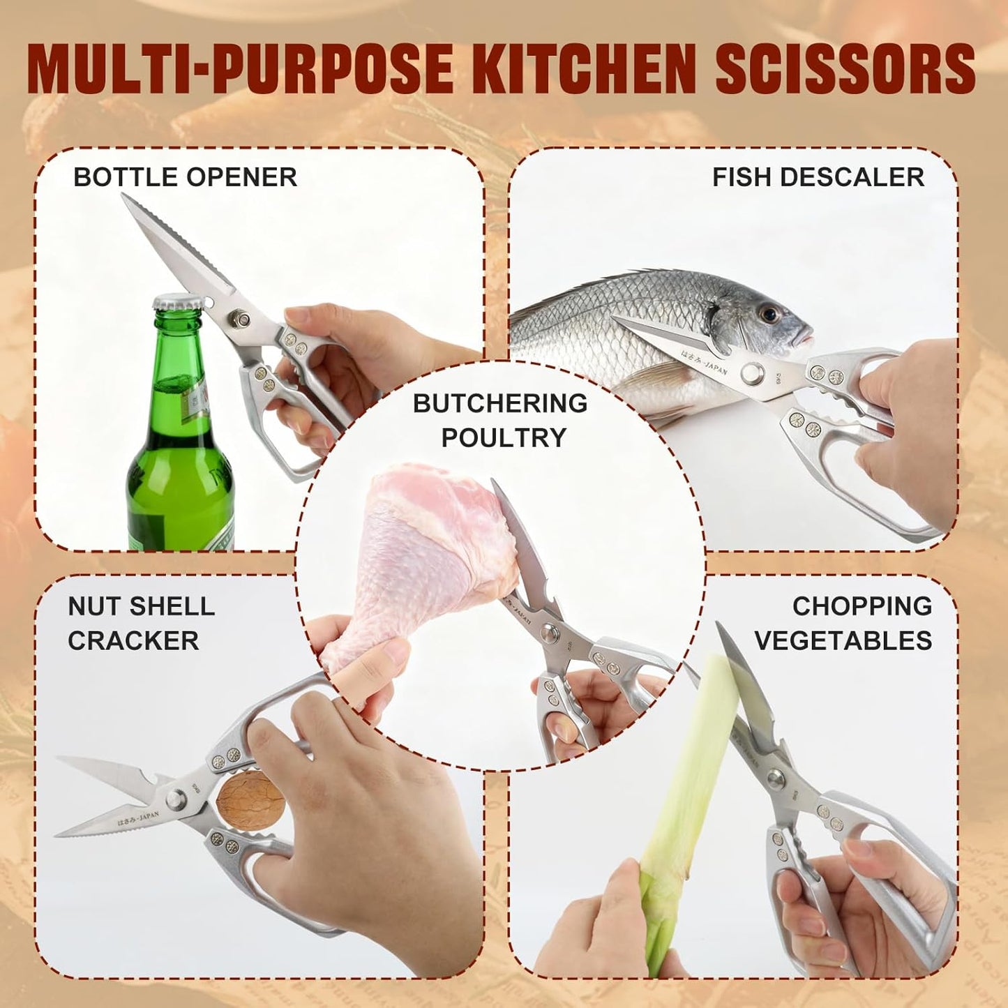 Herb Scissors, Shallot Scissors, Multipurpose 5 Blade Kitchen Herb Shears, Herb Cutter with Safety Cover and Cleaning Comb for Chopping Shallot Basil Chive Parsley