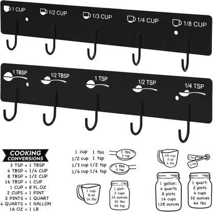 Premium Measuring Cups and Spoons Hanging Rack, Measuring Cup Organizer Rack Suitable for Kitchen Hanging Cups and Spoons, Including Screw and Adhesive Mounting, Cups and Spoons Rack 2pcs