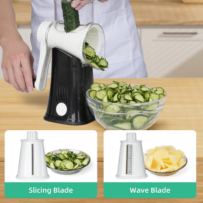 5 in 1 Rotary Cheese Grater, Manual Hand Crank Cheese Grater With Reinforced Suction & 5 Interchangeable Blades, Multifunctional Cheese Shredder, Easy to Use and Clean, Black