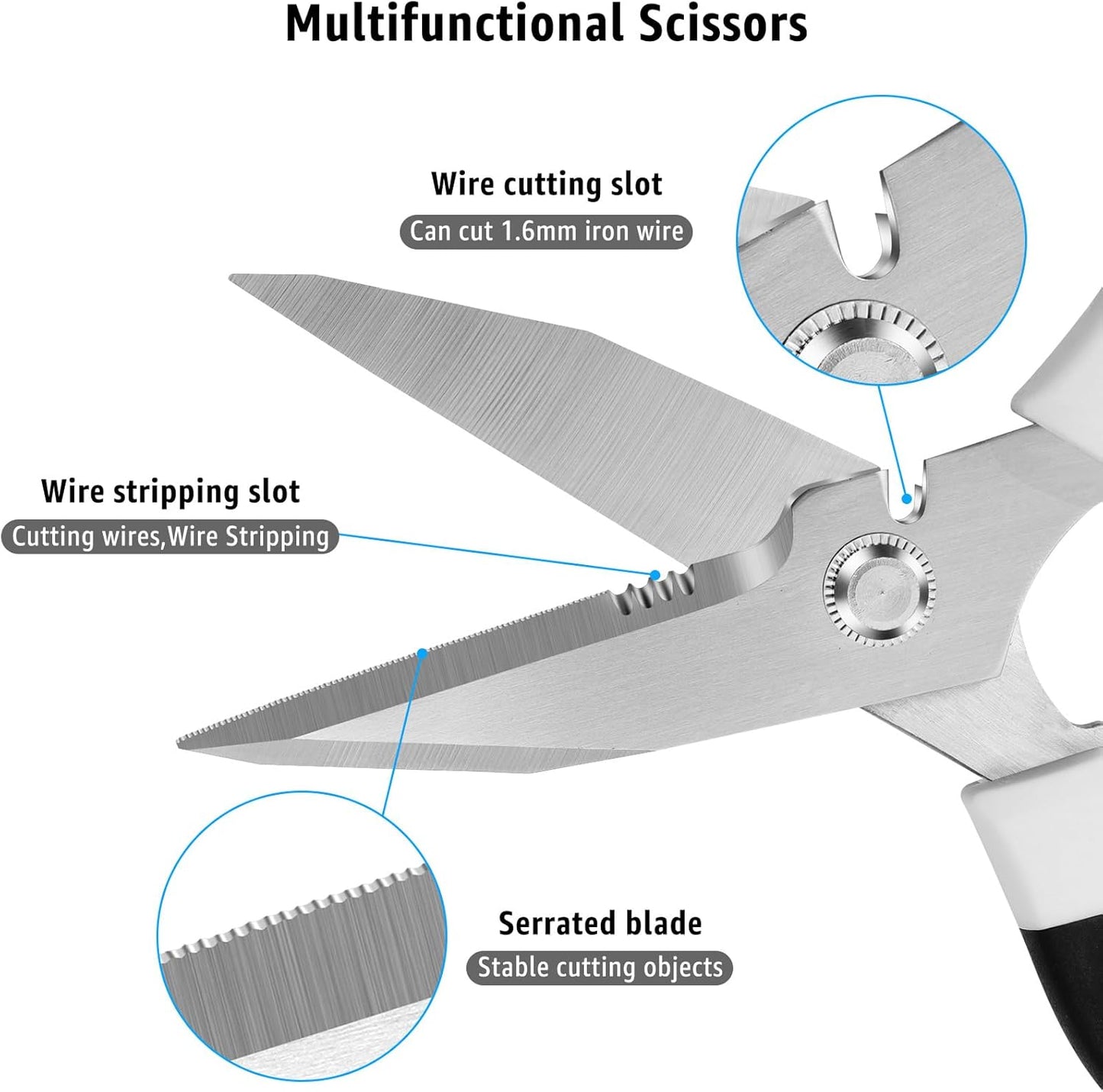 BoFuYuan Utility Scissors Heavy Duty: 8-Inch sharp Scissors All Purpose heavy duty, Serrated Blades Cut Carpet, Cardboard, Wire, Leather, Fabric, Multipurpose Shears for Kitchen, Garden, Office, Craft