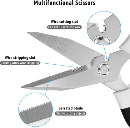 BoFuYuan Utility Scissors Heavy Duty: 8-Inch sharp Scissors All Purpose heavy duty, Serrated Blades Cut Carpet, Cardboard, Wire, Leather, Fabric, Multipurpose Shears for Kitchen, Garden, Office, Craft