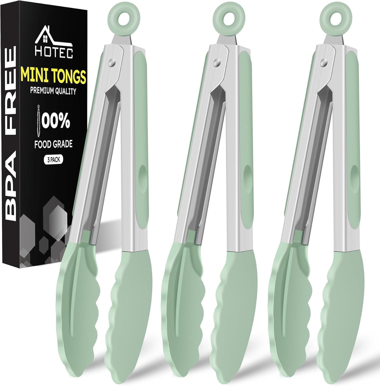 Hotec Silicone Kitchen Tongs for Cooking 9-Inch Serving Tongs with Silicone Tips, Set of 3 (Gradient Blue)