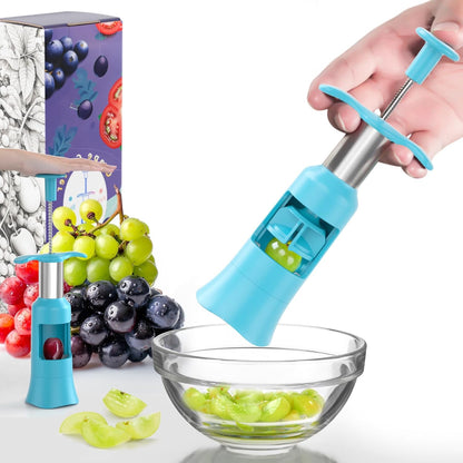 Newness Grape Cutter Tool - Stainless Steel Kitchen Gadgets with 2 Straw Brushes & 2 Types of Slicing - Cherry, Grape, Tomato - Baby Fruit Cutter (Pink)