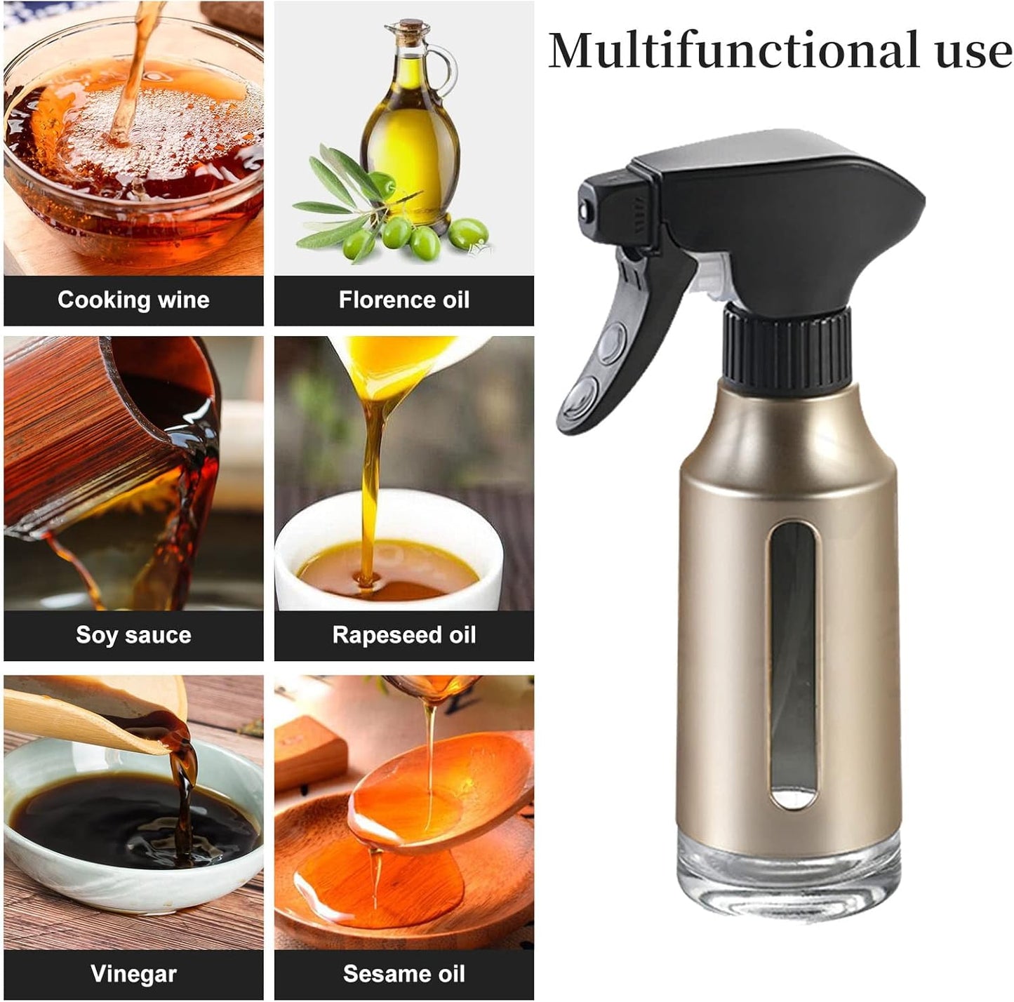 Oil Sprayer for Cooking,Stainless Steel Olive Oil Mister for Air Fryer Black Nozzel Dispenser Bottles Fat Reduction Glass Oil Control Spray Pot 6.35oz(180ml) Capacity