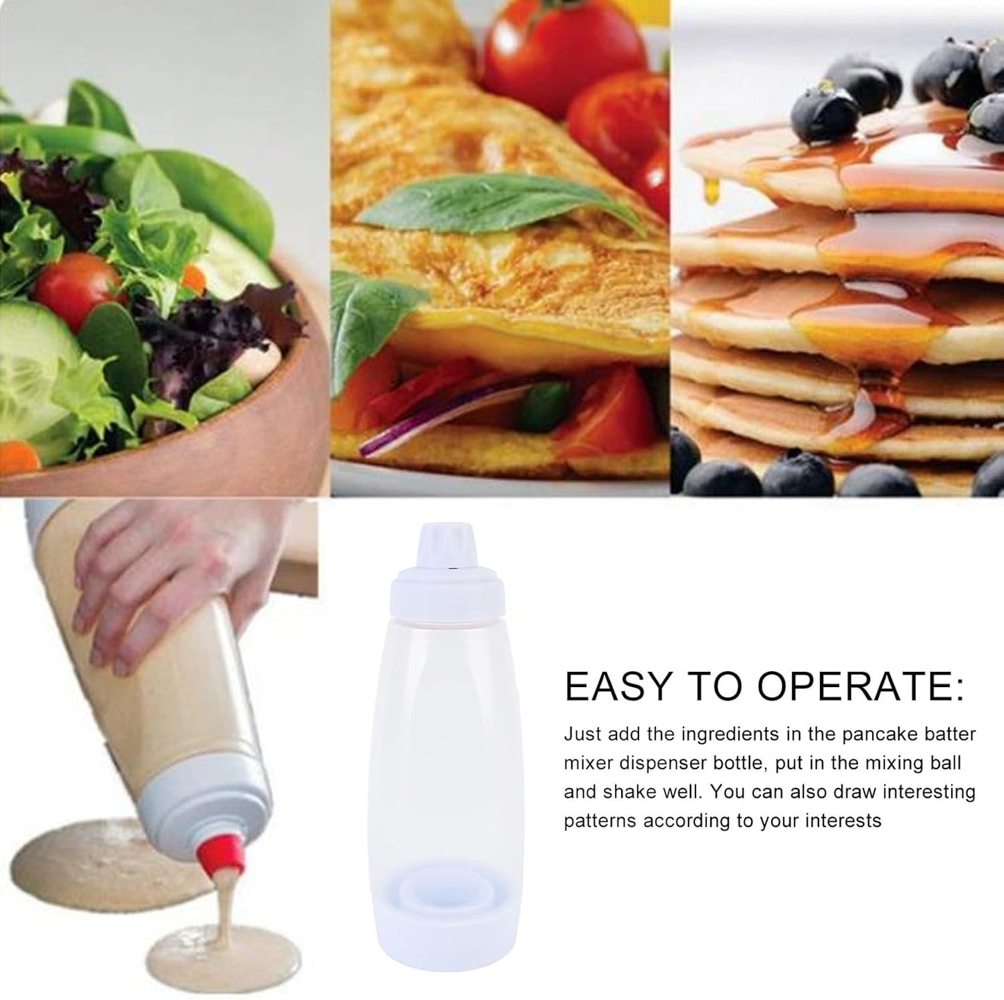 Pancake Batter Mixer Dispenser Bottle,1000ML Squeeze Kitchen Shaker Baking Tool with Mix Ball Wire Whisk, for Cupcakes, Muffins, Pancakes