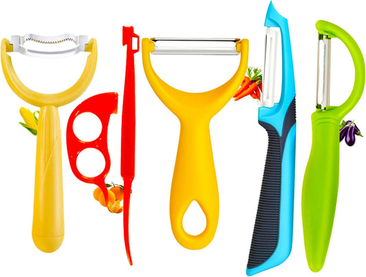 Multi-Functional Kitchen Peeler Set: Potato, Carrot, Apple Peelers + Corn Remover, Orange Peeler Tool, Y Peeler for Veggie & Fruit (Color-2)