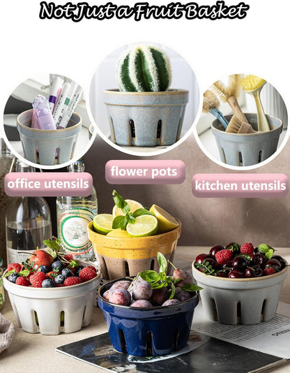 Gomakren Ceramic Berry Basket Set of 2, Round Fruit Bowl with Holes, Fruit Storage Containers for Fridge, Small Fruit Basket for Kitchen Counter, Berries, Strawberry, Mothers Day Gifts, White