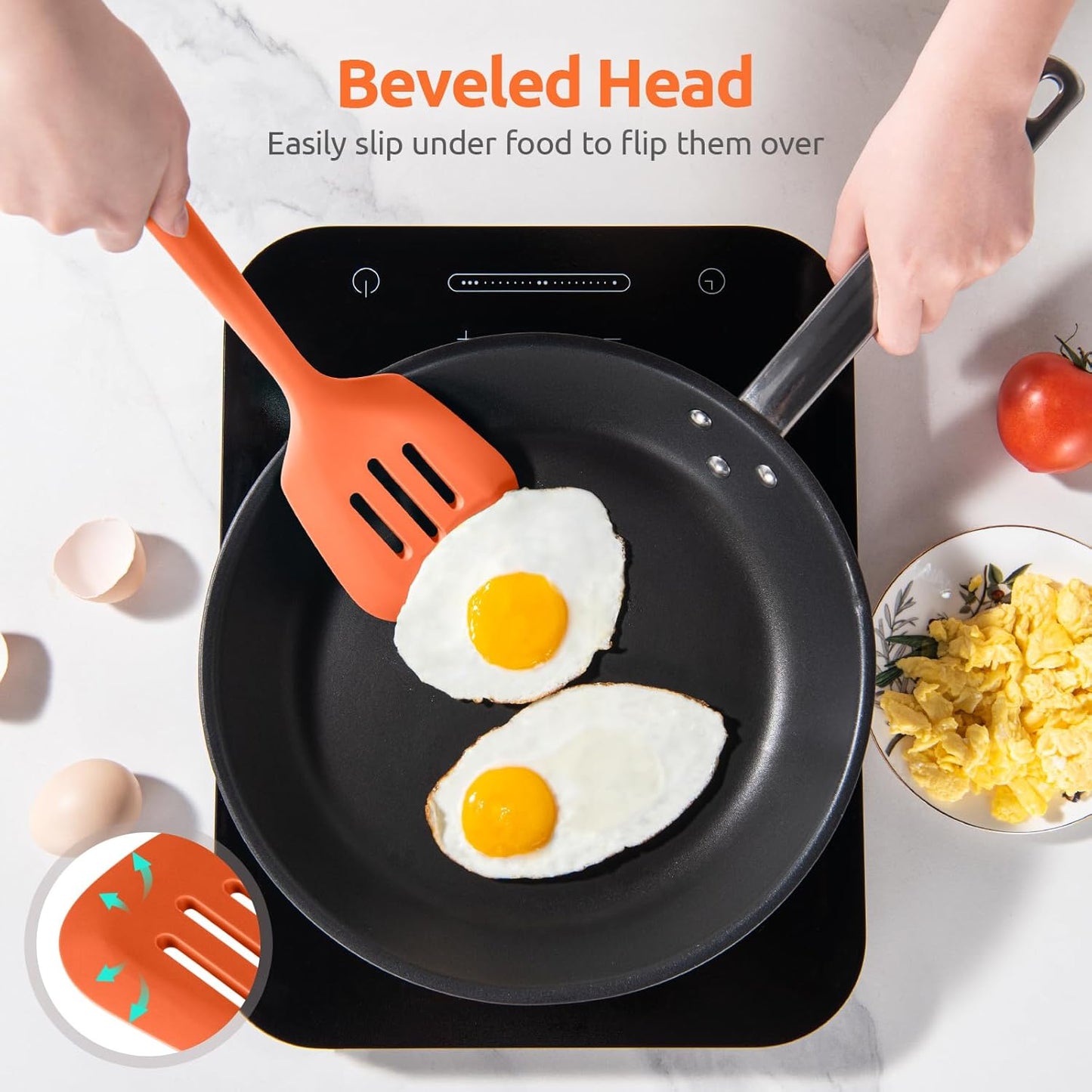 600ºF Heat Resistant Slotted Turner: U-Taste 13.6in Silicone Kitchen Spatula Flipper, 3.74in Wide Food Grade Flexible Thin Rubber Cooking Utensil for Egg, Pancake, Cookie in Nonstick Cookware (Red)