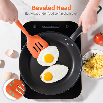 600ºF Heat Resistant Slotted Turner: U-Taste 13.6in Silicone Kitchen Spatula Flipper, 3.74in Wide Food Grade Flexible Thin Rubber Cooking Utensil for Egg, Pancake, Cookie in Nonstick Cookware (Red)