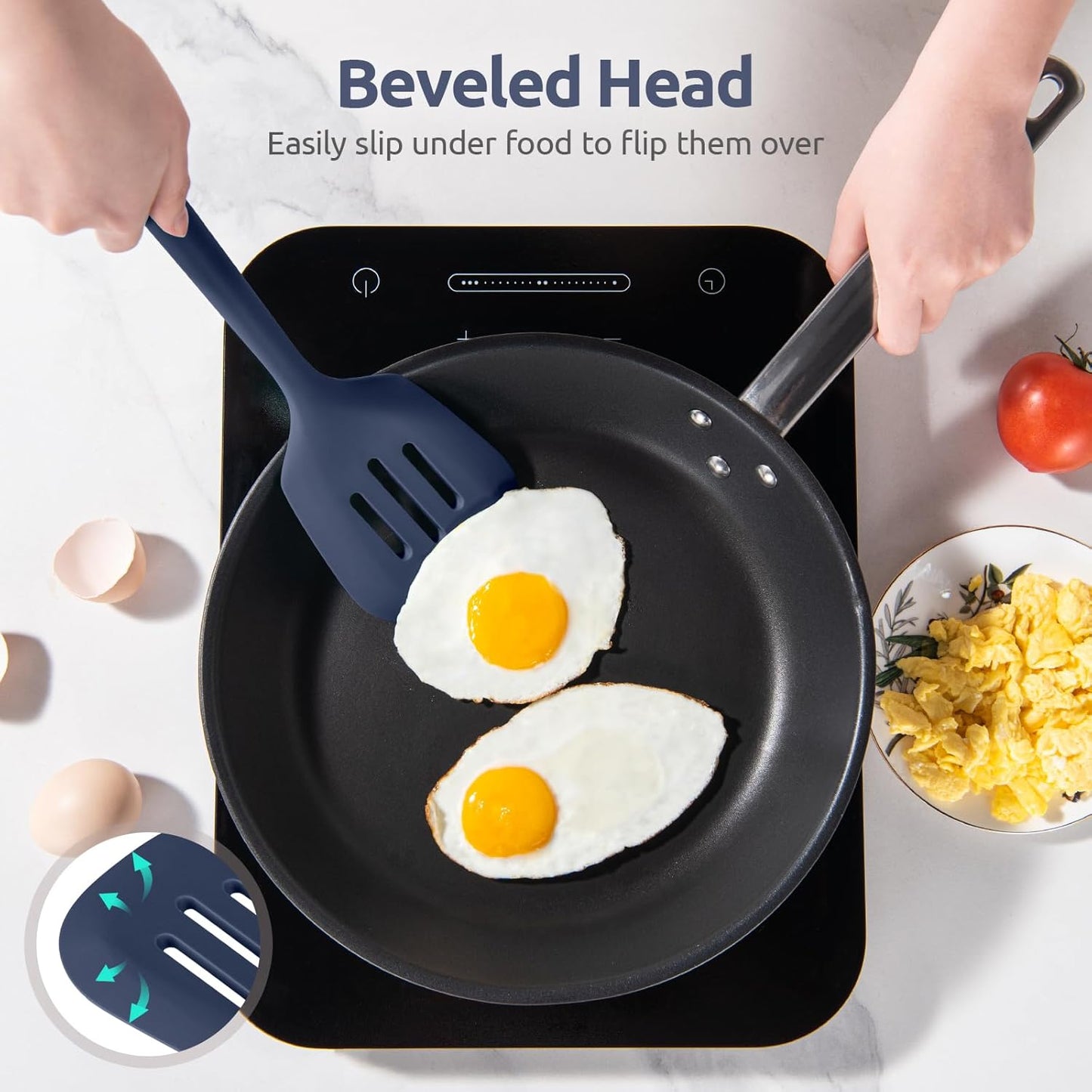 600ºF Heat Resistant Slotted Turner: U-Taste 13.6in Silicone Kitchen Spatula Flipper, 3.74in Wide Food Grade Flexible Thin Rubber Cooking Utensil for Egg, Pancake, Cookie in Nonstick Cookware (Red)