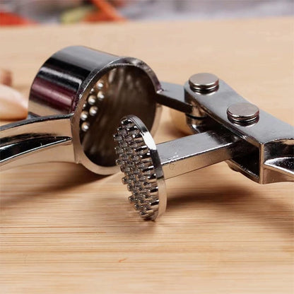 5-in-1 Stainless Steel Garlic Press, Multi-Function Kitchen Gadget with Mincer, Crusher, Bottle Opener, Pit Remover