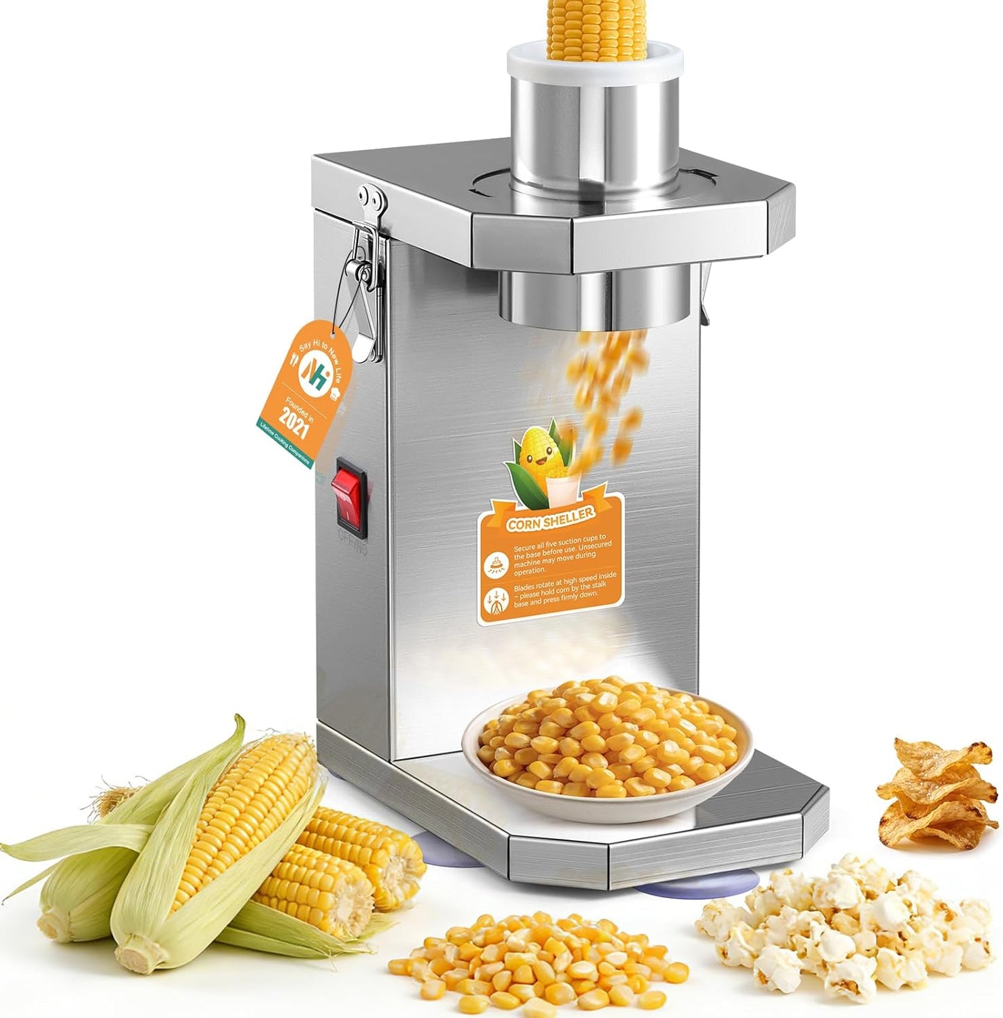 Newhai Electric Corn Sheller Commercial Corn Thresher Machine Stainless Steel Corn Peeler Corn Cob Stripper Tool for Home & Commercial Farm Use