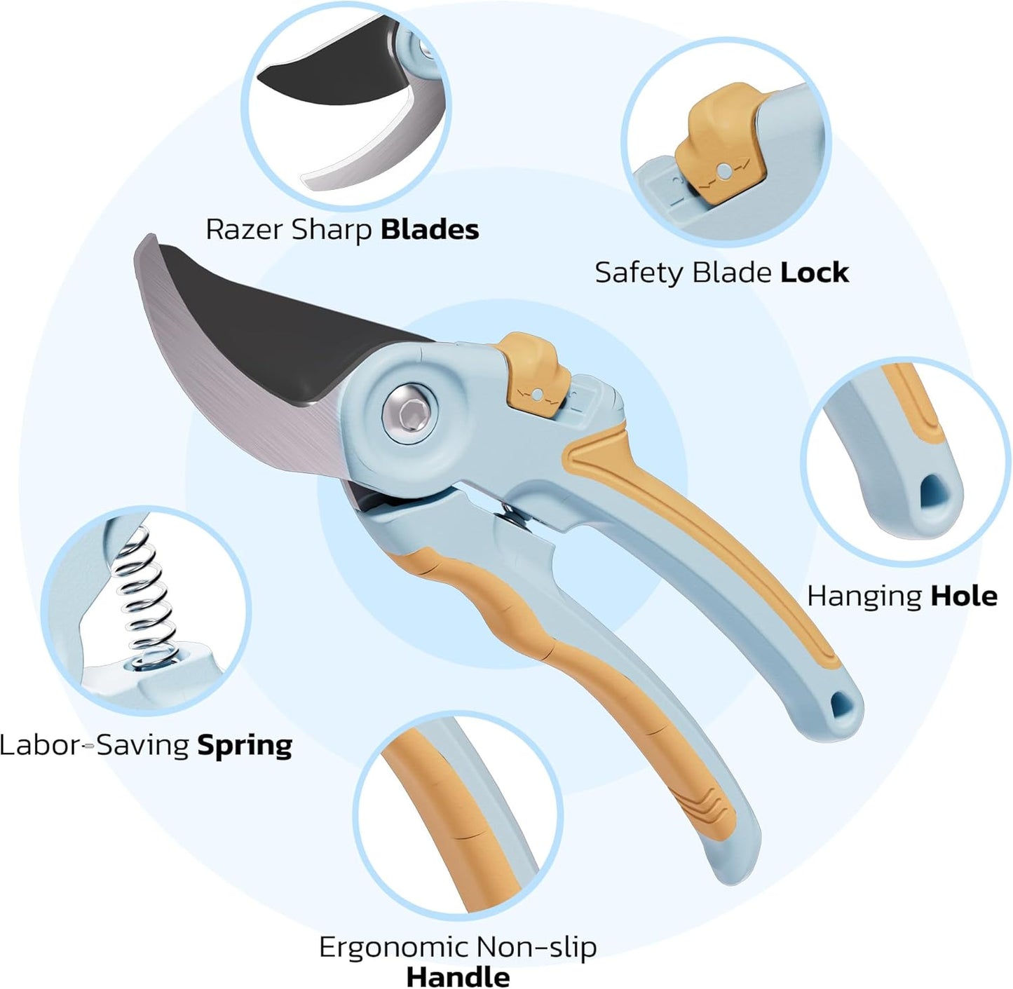 NEXON Garden Pruning Shears 2 Pack, 8" Bypass Hand Pruner & 6.25" Precision Garden Scissors, Professional Garden Clippers for Plants and Flowers