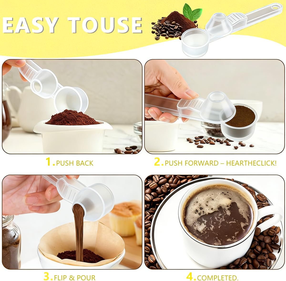 Credon Coffee Scoop with Funnel for Ground Coffee & Protein Powder – Coffee Bean Measuring Spoon, 2 Tablespoon Slide Scoop for Reusable K-Cup, Precision Spill-Proof (Black)