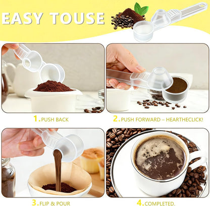 Credon Coffee Scoop with Funnel for Ground Coffee & Protein Powder – Coffee Bean Measuring Spoon, 2 Tablespoon Slide Scoop for Reusable K-Cup, Precision Spill-Proof (Black)