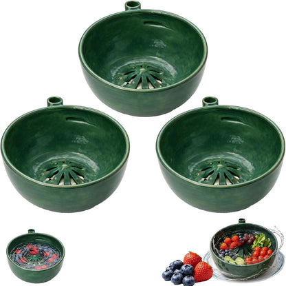 Self Spinning Berry Washing Bowl, Automatic Berry Rinse Bowl with Vortex Washing, 360-Degree Fruit Washer Colander with Built-in Drain Holes for Kitchen, Berries, Grapes and Vegetables (1Pc)