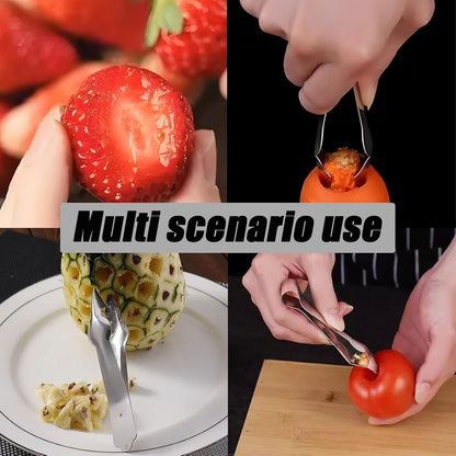 2Pcs 4.92Inch Silver Stainless Steel Multi-Functional Fruit & Vegetable Stem Remover Clip, Versatile Pineapple/Strawberry Eye Remover Gadget for Kitchen/Home Use