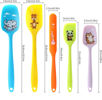 5PCS Silicone Rubber Spatula Set, DQELFA Heat Resistant Food Grade Spatulas for kitchen Use, Cooking and Baking, Dishwasher Safe