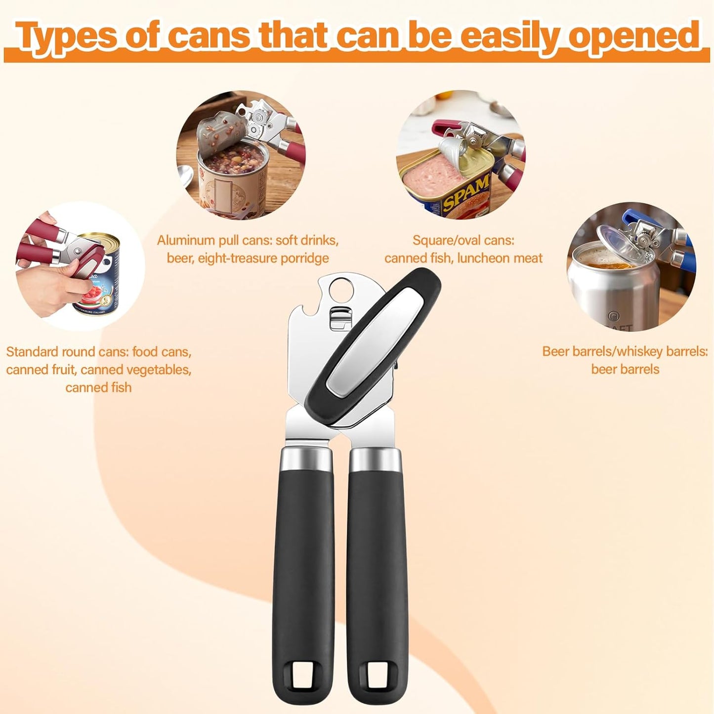 Can Opener Manual, 6 Pack Manual Can Opener Bulk, Heavy Duty Smooth Edge, Rust Resistant Kitchen Gadget for Square Round Cans, Jars, Beer Bottles,for Seniors,Kitchen Supplies,Restaurant staff