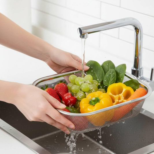 18/8 Stainless Steel Colander Strainer for Kitchen, Rectangular Colander for Pasta, Vegetables, Fruits, Rustproof & Dishwasher Safe (13.0 x 7.1 x 2.2 inch)