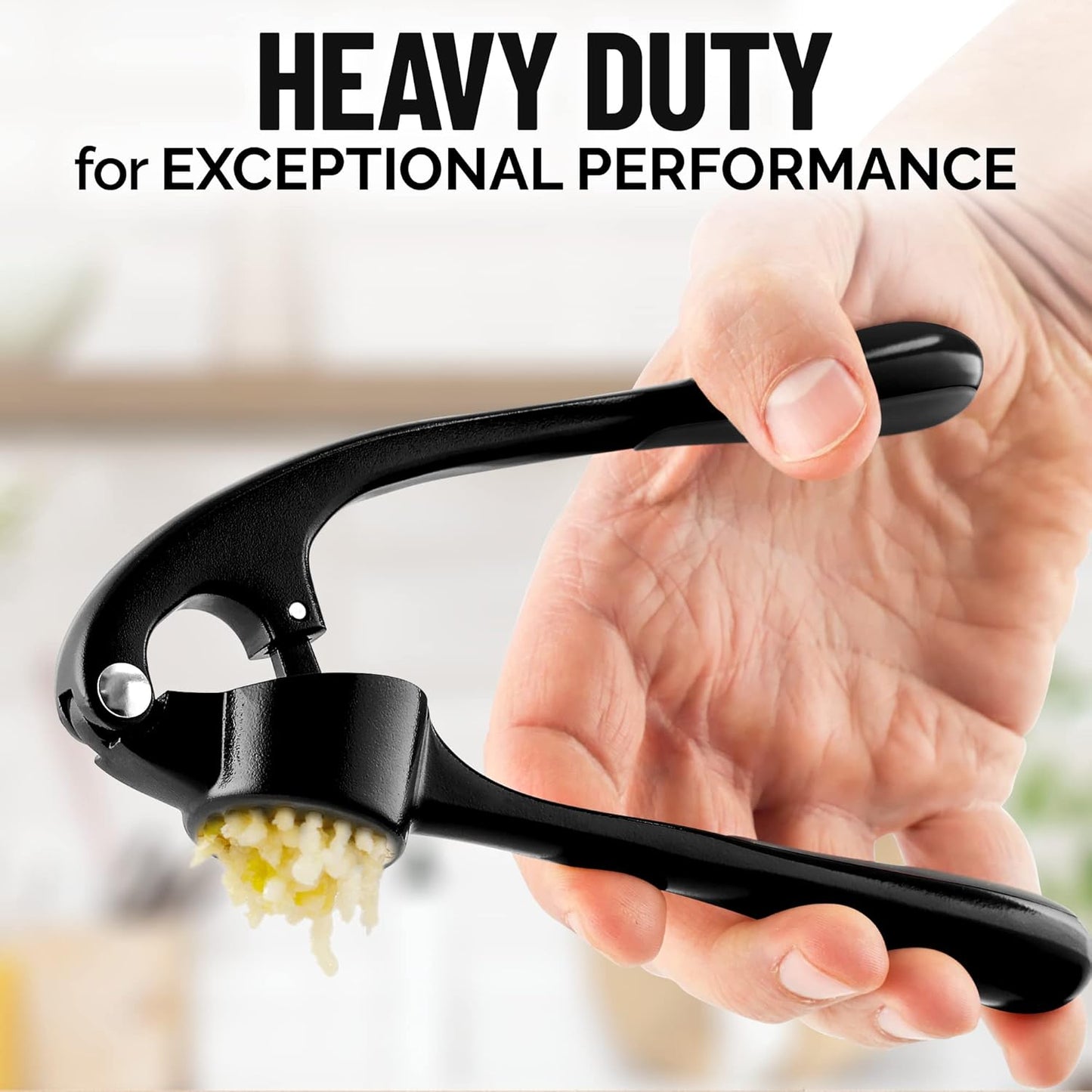 Zulay Kitchen Premium Garlic Press Set - Rust Proof Professional Garlic Mincer Tool - Easy-Squeeze, Easy-Clean with Soft, Ergonomic Handle - Silicone Garlic Peeler & Brush (Silver)