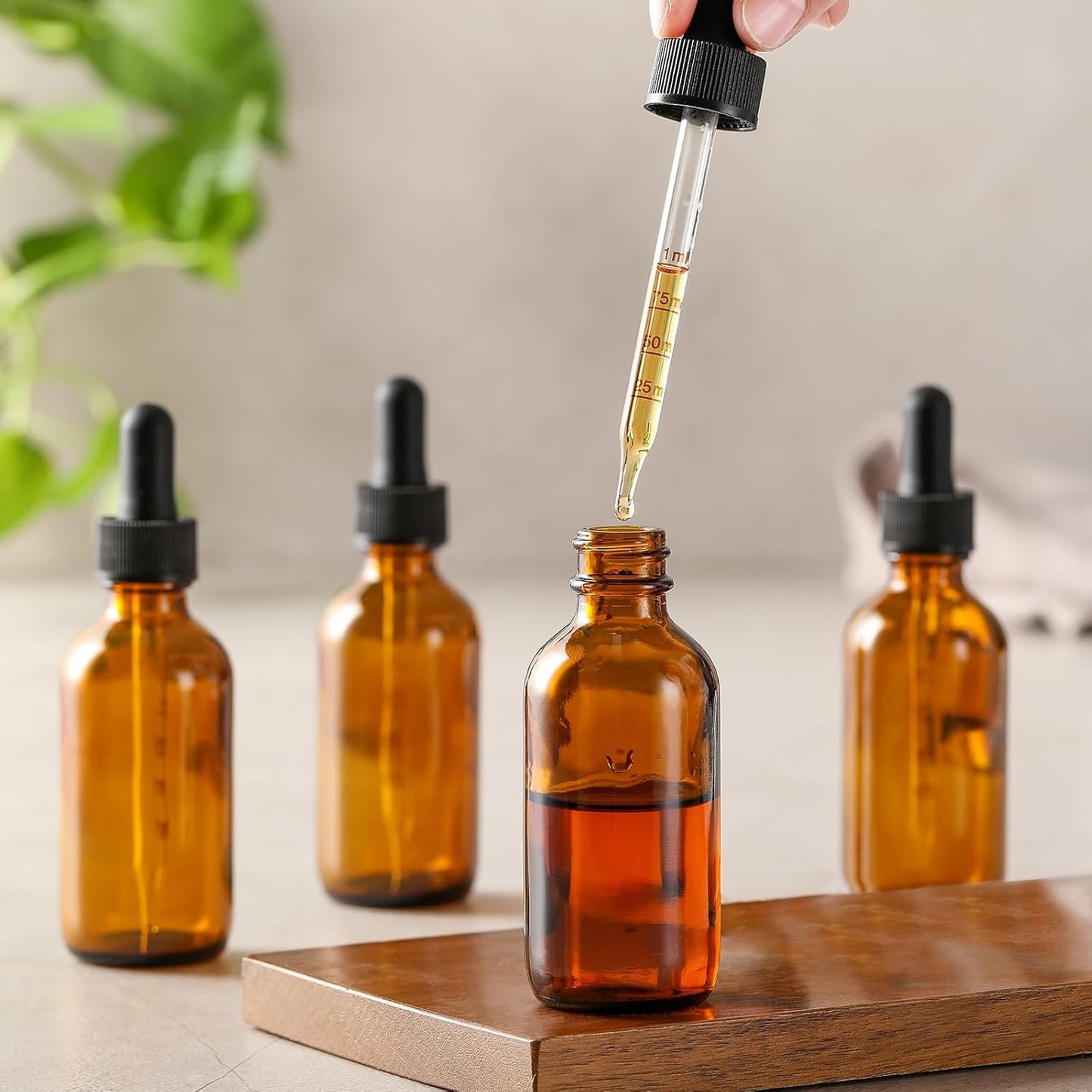 4 Pack, 1 oz Thick Dark Amber Glass Dropper Bottles with 1 Funnels & 4 Labels - 30ml Tincture Bottles with Eye Dropper - Leakproof Essential Oils Bottle - Storage and Travel for Beauty or Health