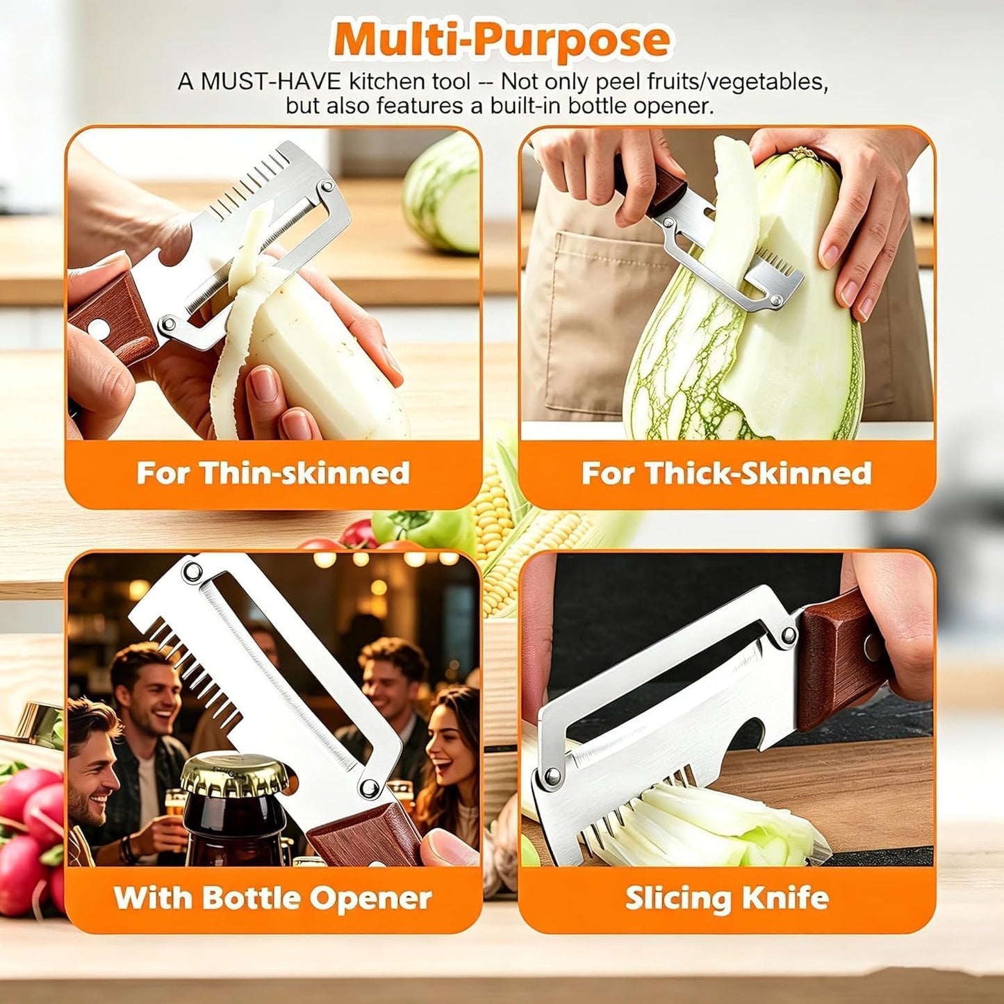 2pcs 2 in 1 Multi Functional Vegetable Peeler, 2 in 1 Fruit Peeler and Bottle Opener,Sturdy and durable, Suitable for potatoes, vegetables, apples, carrots, etc