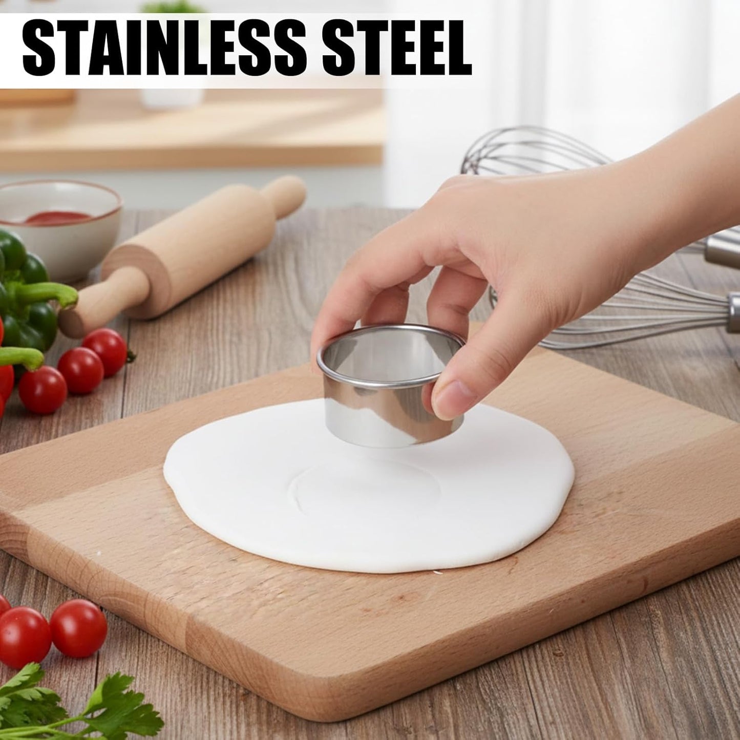 6 Pcs Round Cookie Cutter Set (2, 3, 3.5, 4, 5, 6 Inch) Stainless Steel Round Biscuit Cutters Circle Biscuit Cookie Cutters Large Circle Cutter for Food Baking Biscuits,Pastry,Donuts