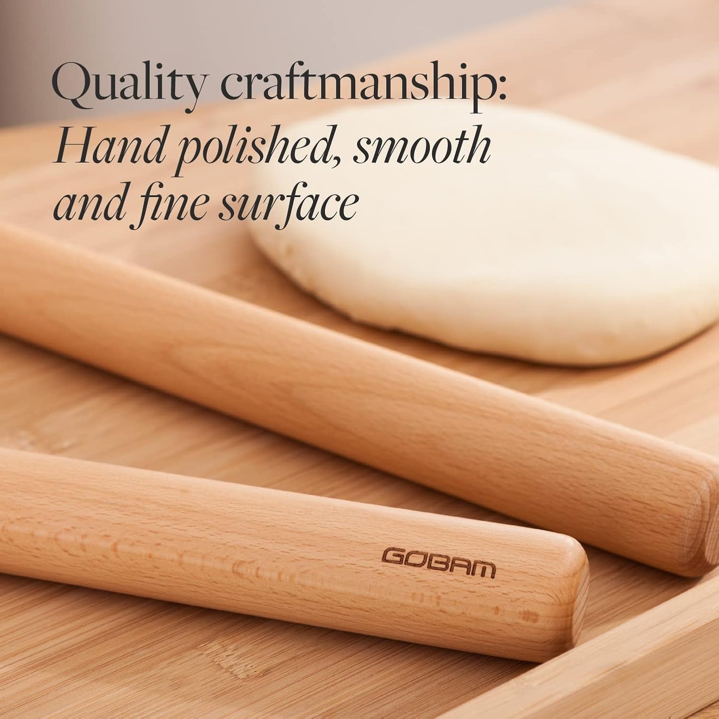 GOBAM Wood Rolling Pin, Small - Dough Roller for Pasta, Cookies, Pie, Pizza, Chapati, Fondant, Rolling Pins for Baking, Bread Making Tools and Supplies - 11 x 1.38 Inches