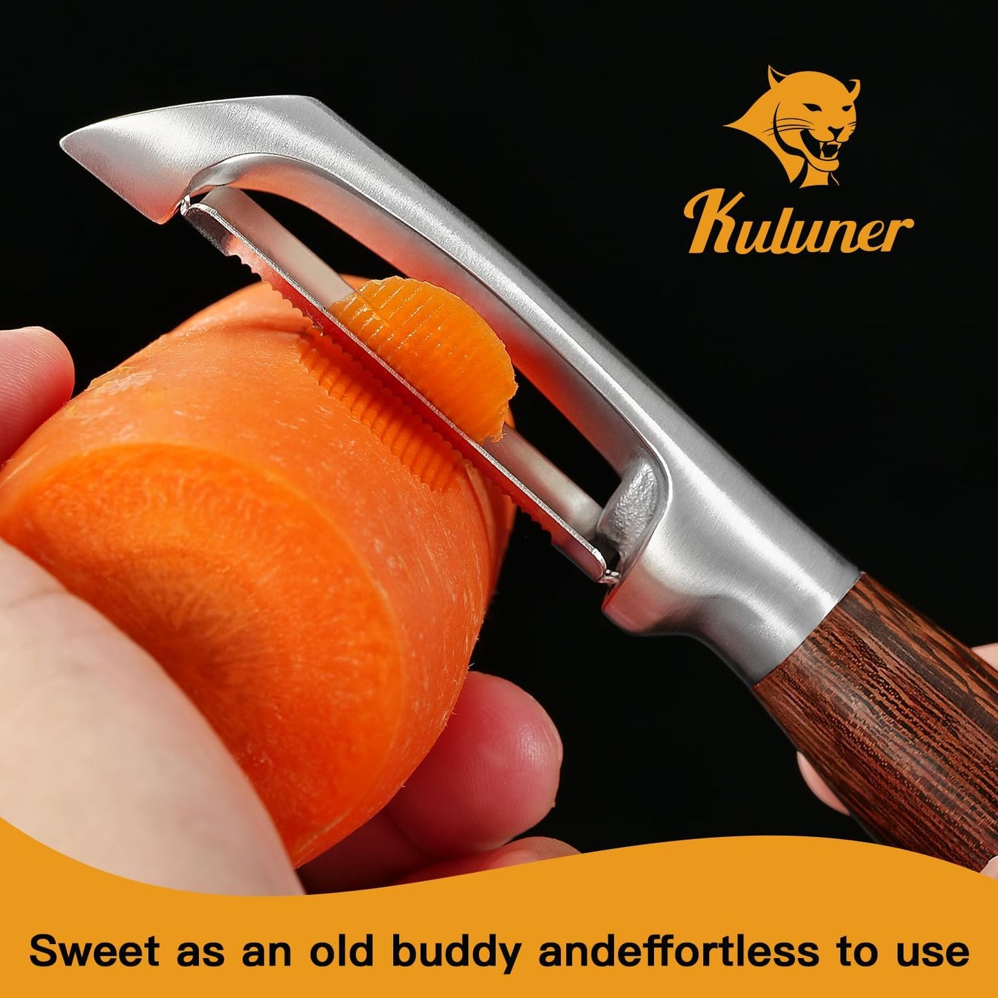 Serrated Blade Premium I Type 304 Stainless Steel Multifunctional Kitchen Peeler Real Wood Handle Ultra Sharp Blade Vegetable Potato Apple（Agarwood）