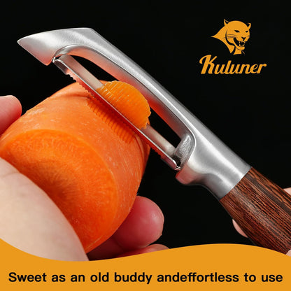 Serrated Blade Premium I Type 304 Stainless Steel Multifunctional Kitchen Peeler Real Wood Handle Ultra Sharp Blade Vegetable Potato Apple（Agarwood）