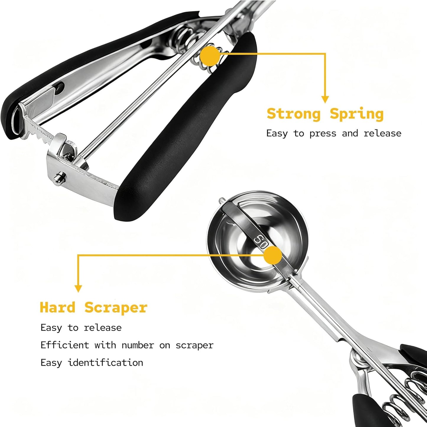 Cookie Scoop Set, Cookie Scoops for Baking Set of 3, Cookie Dough Scoop, Small/Large Ice Cream Scoop, 1/2/3 Tbsp Cookie Scoop with Trigger, Ice Cream Scooper, 18/8 Stainless Steel, Non-Slip