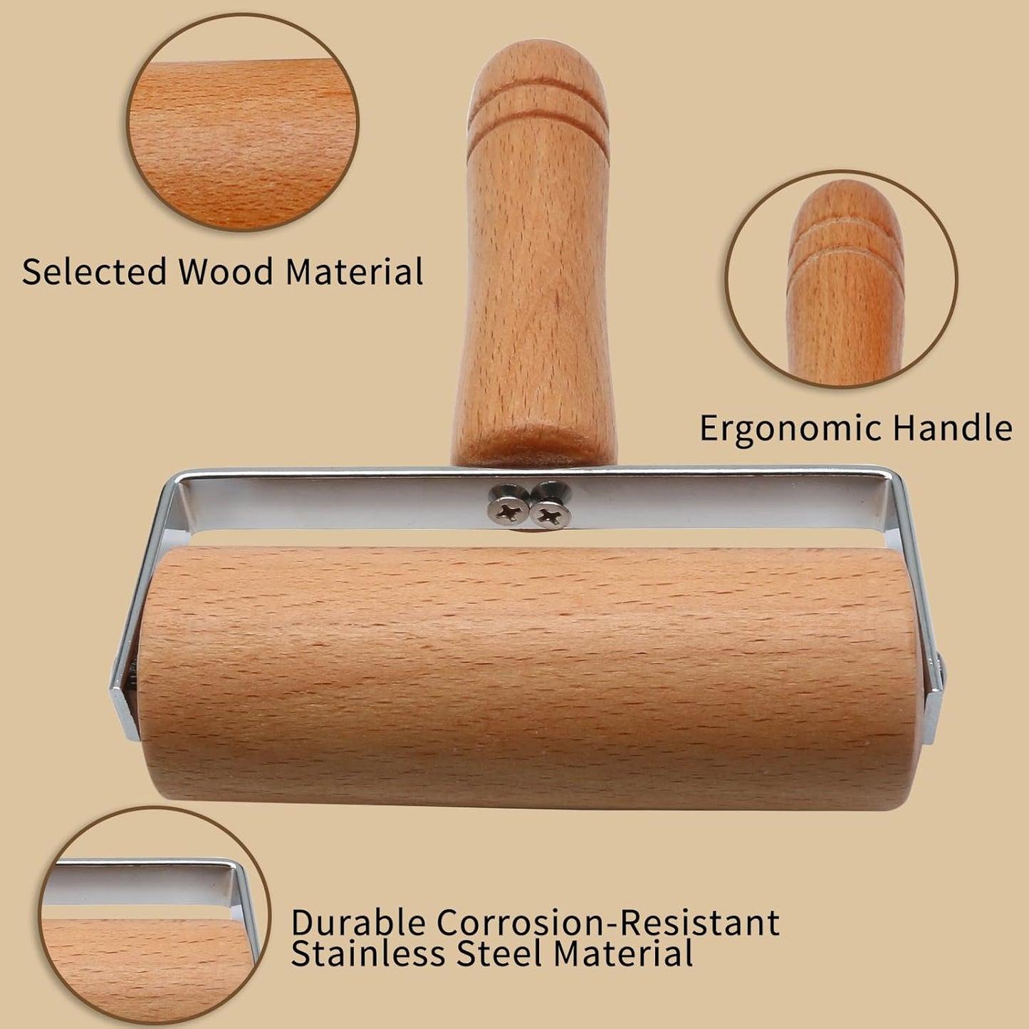 Wooden Rolling Pin, Ergonomic Non-Stick Pizza Baker Dough Pastry Roller for Kitchen Home Cooking Baking (T Square Type)