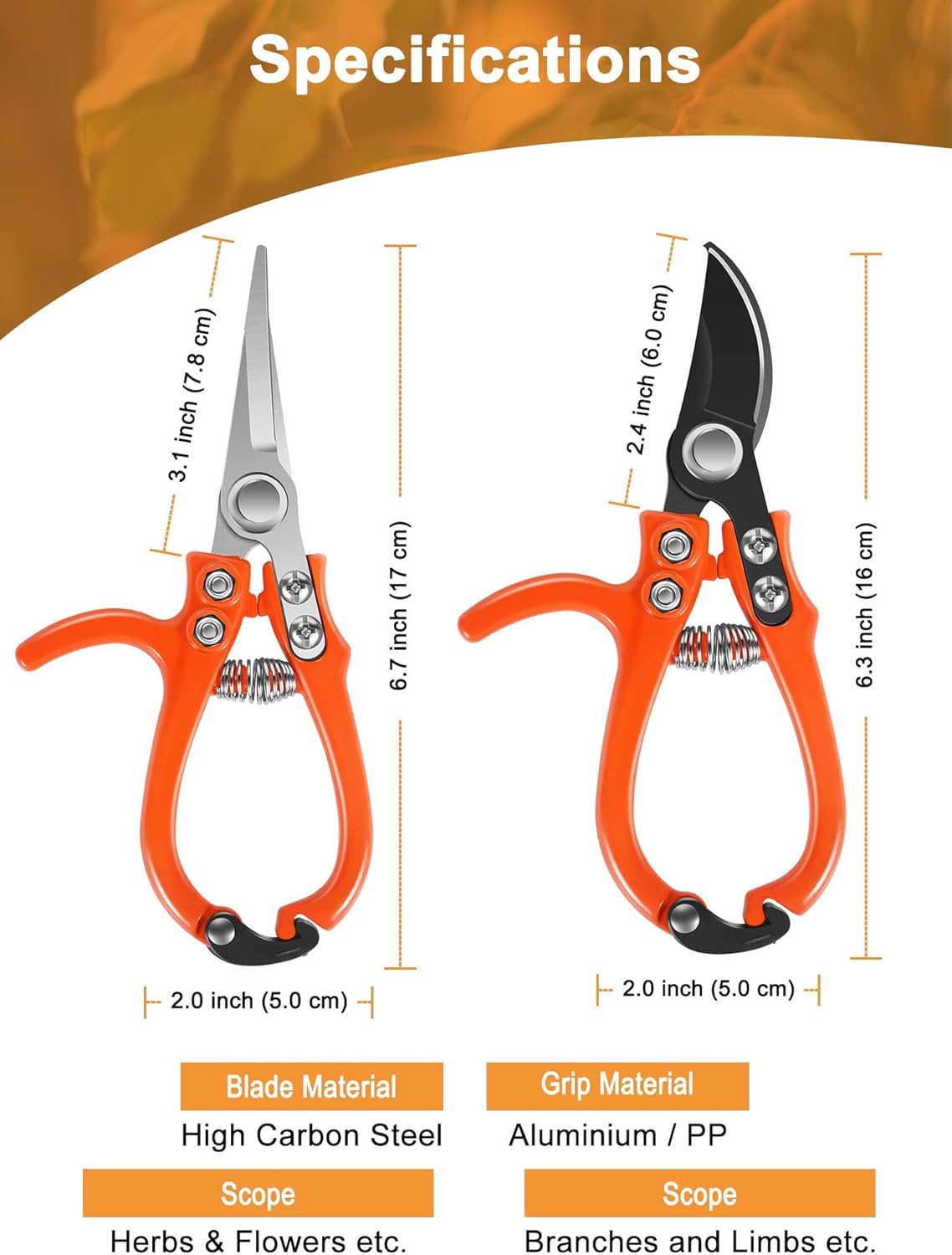 6.7" Lightweight Pruning Scissors, Garden Snips with Straight Stainless Steel Blades and Needle Point Tip, Gardening Trimmers for Flower stems, Herbs, Small Plants, Buds