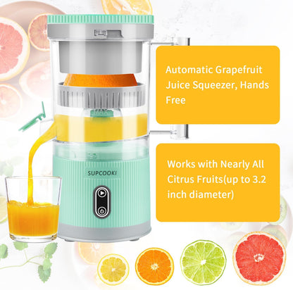 Electric Citrus Juicer, Rechargeable Juicer Machine with USB Cable and Cleaning Brush, Touch Button, Automatic Orange Lime Lemon Grapefruit Squeezer, Easy to Clean Portable Juicer, White