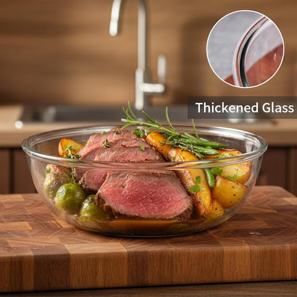 6.5Qt Extra Large Glass Mixing Bowl with Lid, Clear Large Salad Bowls with Airtight Bamboo Lid & Handle,Thickened Glass Big Mixing Bowls Cooking Bowl for Food Prep, Kitchen,Dinner, Borosilicate Glass