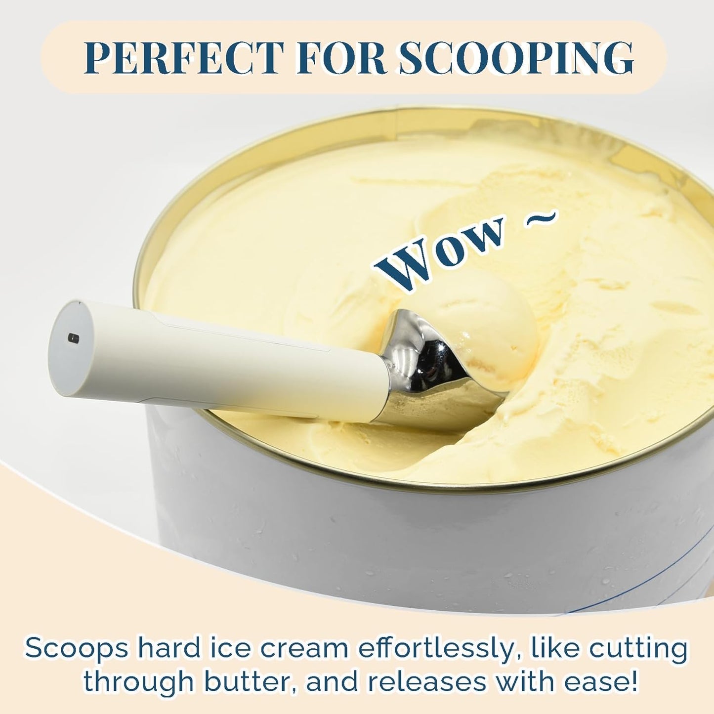 Heated Ice Cream Scoop Rechargeable, Electric Warming Ice Cream Scooper with LED Display, Heats to 158°F for Hard Ice Cream, Easy for Seniors & Kids, IP67 Waterproof (Black, 2 oz)