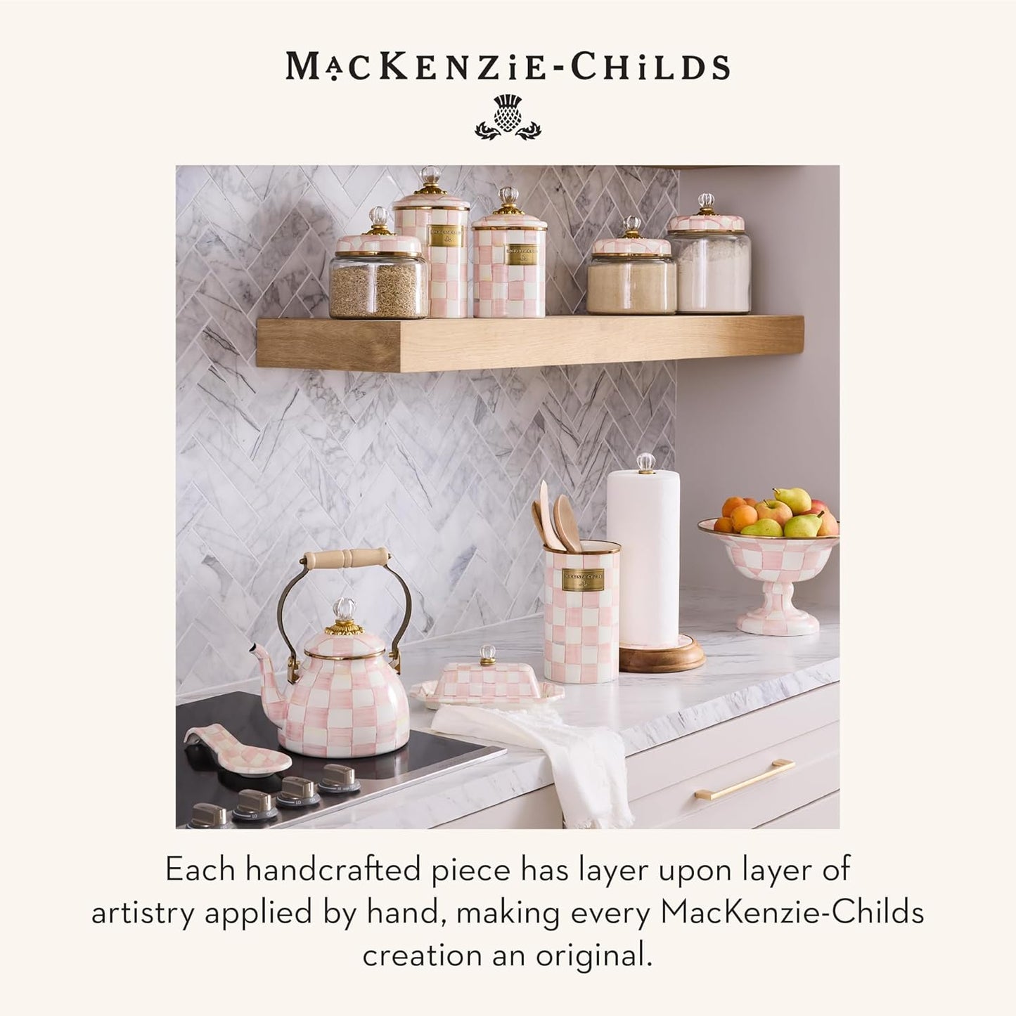 MACKENZIE-CHILDS Enamel Spoon Rest, Kitchen Spoon Holder and Utensil Rest for Stovetop, Black-and-White Courtly Check
