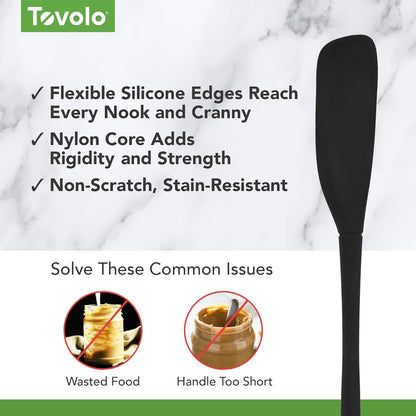 Tovolo Flex Core Mini Silicone Spatula Spoonula Set of 2 for Cast Iron Non Stick Cooking & Baking, Dishwasher Safe Spatula & Spoonula Silicone Heat Resistant BPA Free Kitchen Utensil, Charcoal Gray