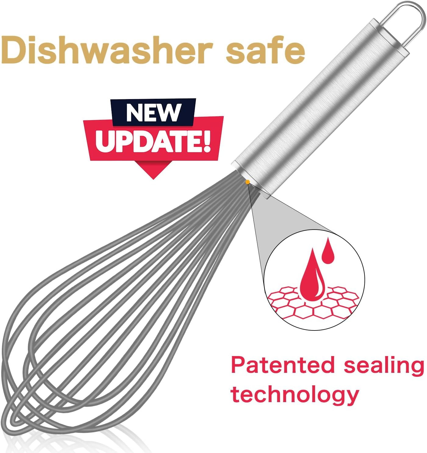 OYV 304 Stainless Steel Whisk Set, Dishwasher Safe Rustproof Metal Whisk, Professional Balloon Wire Whisks for Kitchen Cooking, Perfect For Blending, Whisking, Baking, Beating, 3 Packs (8" 10" 12")