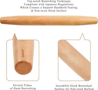 Bamber Wood Rolling Pin for Baking Wooden Rolling Dowel Stick Dough Roller for Cookie Dumpling Pastry Pizza Tortilla, 15'' by 1.5''
