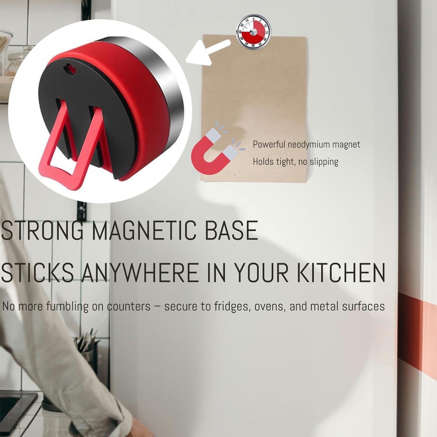 Kitchen Magnetic Visual Cooking Mechanical Timer with Loud Alarm, No Batteries Required, Stainless Steel, Countdown 60 Minute Wind Up Timer for Study, Chef, Teacher, Office (White)