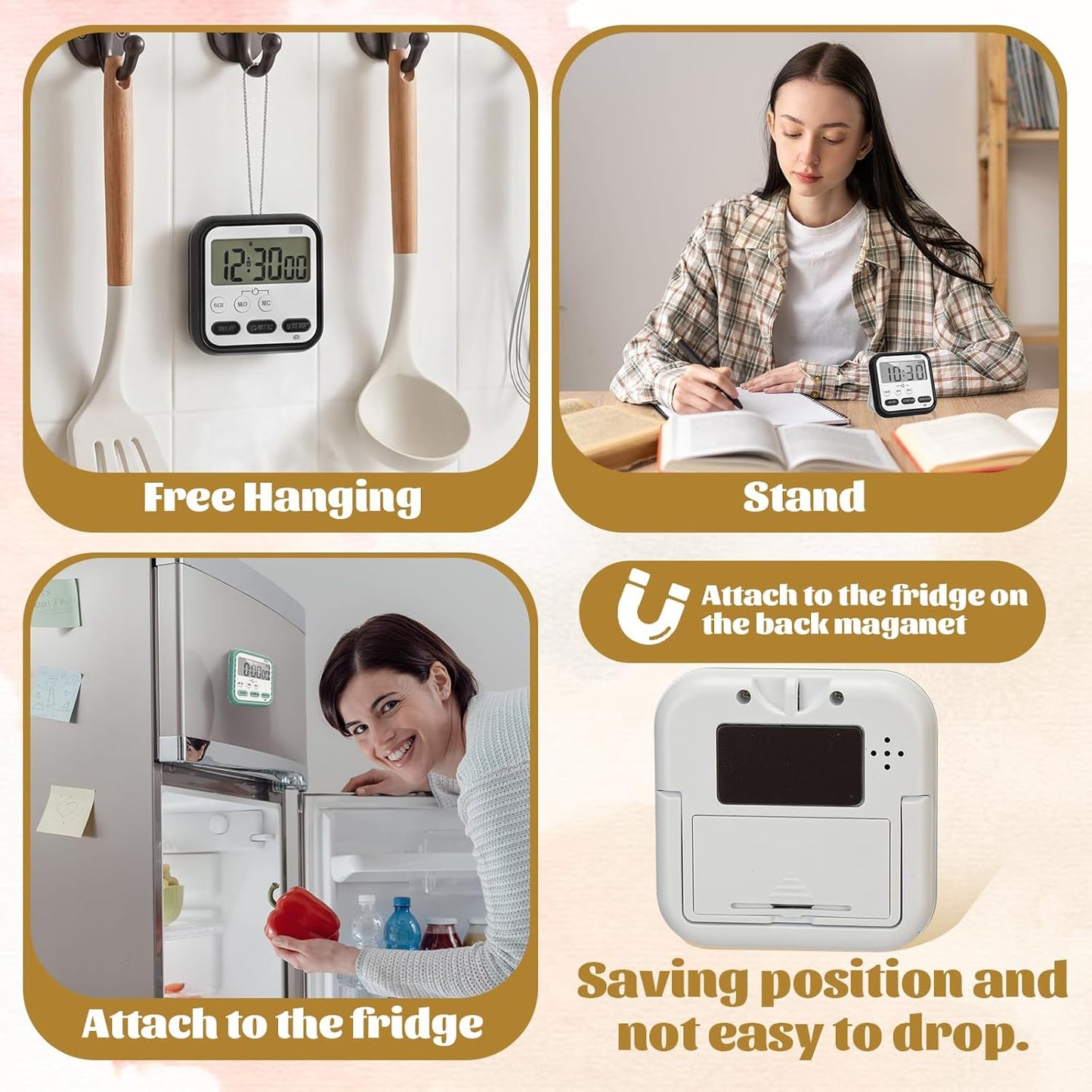 Leumoi 2 Pcs Digital Kitchen Timer 24 Hour Clock and Alarm Function Timer On/Off Switch Minute Second Count up Countdown Loud Alarm for Exercise Cook Baking(White)