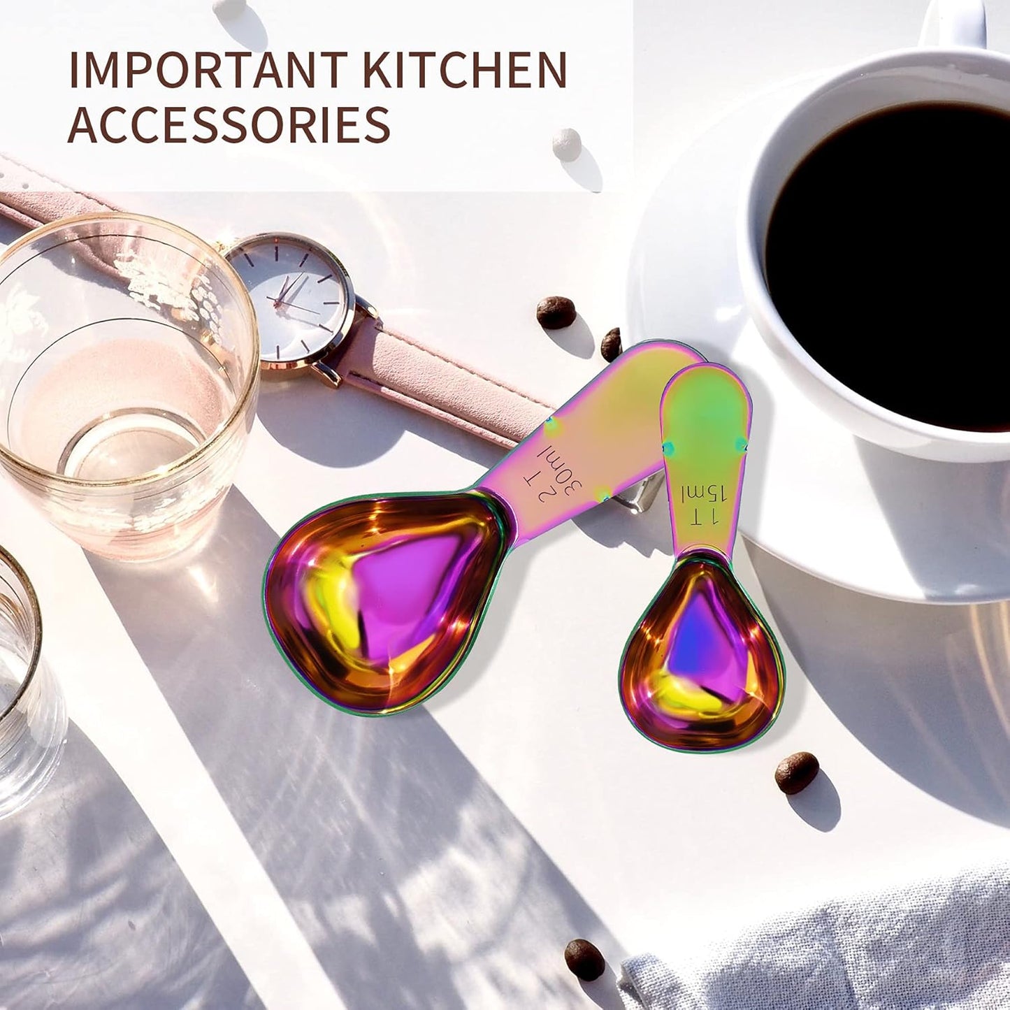 2 Pieces Stainless Steel Coffee Scoops Set(1 Tbsp,2 Tbsp) Durable Coffee Spoons with Ergonomic Handle Measuring Tablespoon for Canisters Tea Sugar Ground Coffee Whole Bean Milk Powder Flour (Golden)