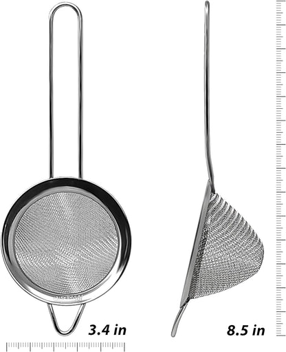 Makerstep 304 Stainless Steel Fine Mesh Strainers for Kitchen. Food Strainer Tea Strainer Coffee Strainer with Long Handle. 3.3 Inch